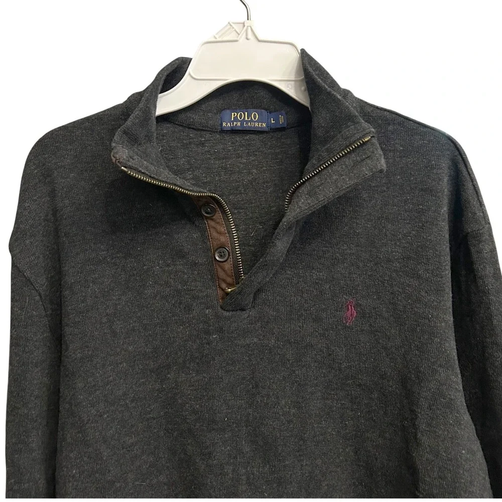 Polo Ralph Lauren Men Charcoal Gray 1/4‎ Zip Mock Neck Long Sleeve Shirt Size L